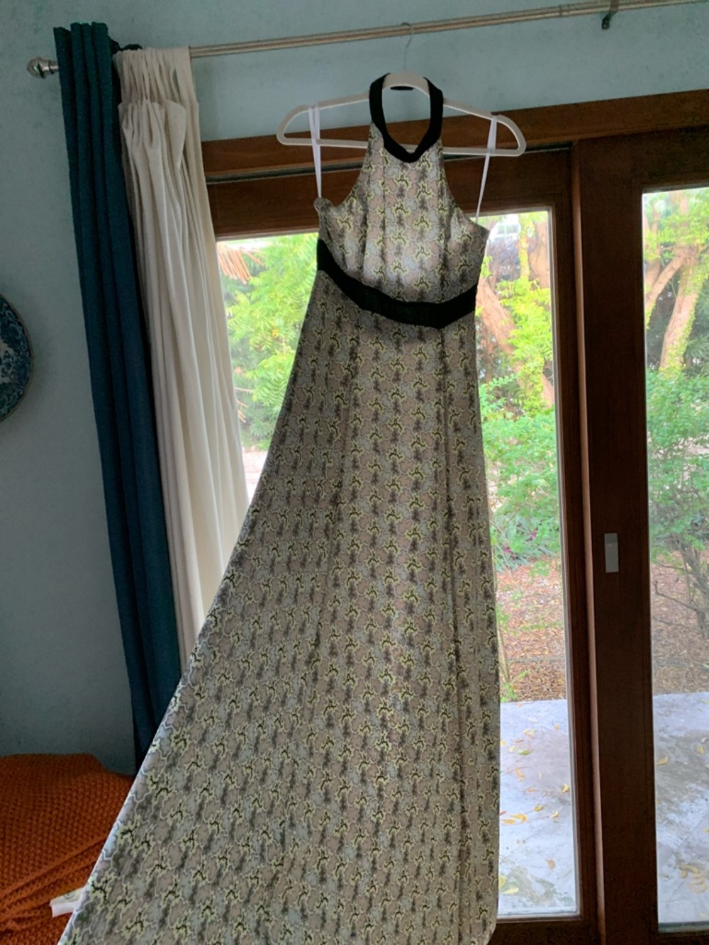 rag & bone Black-Trim Halter Maxi in unique print - light pink, blue, lime green